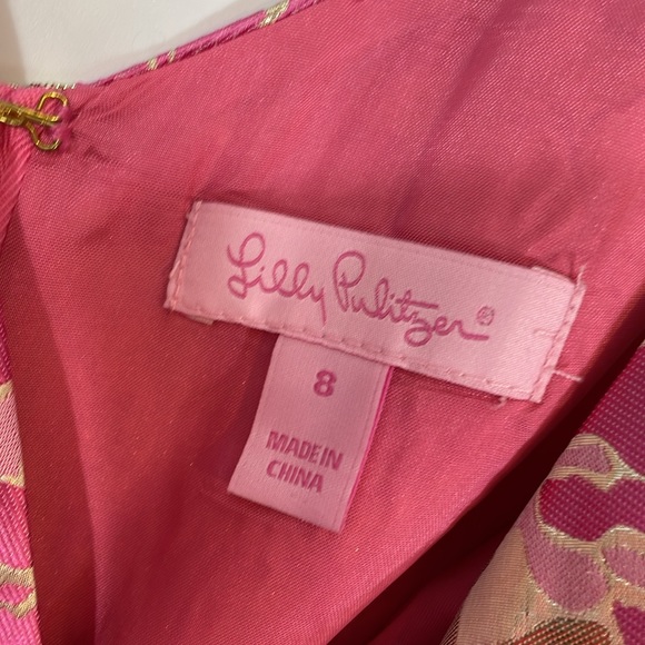 Lilly Pulitzer Kiki Dress Size 8 NWT Pink Floral Metallic Gold - Picture 6 of 13